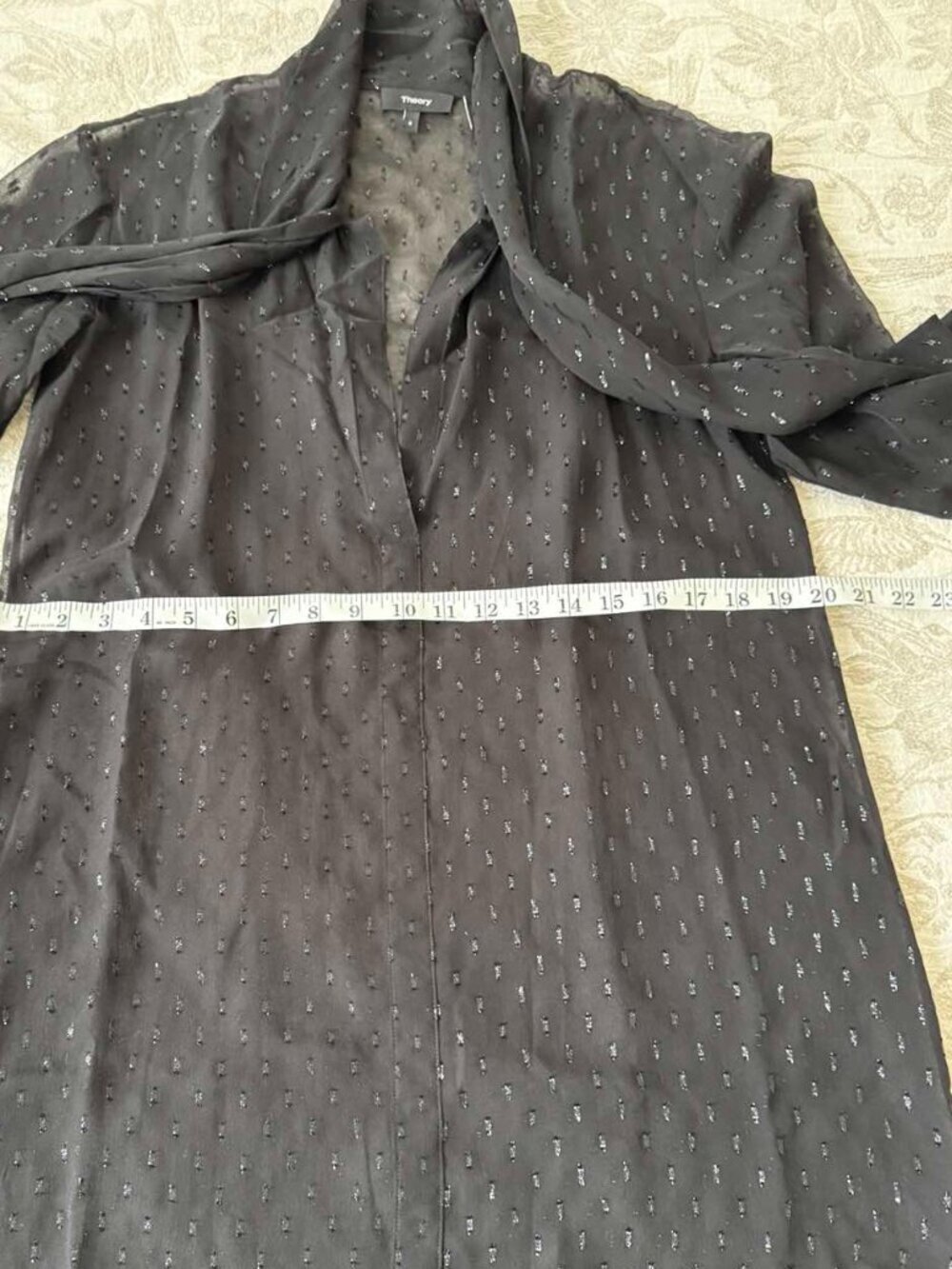 Theory Scarf Metallic Silk Long Sleeves Black Sheer Dress Size 8 - Picture 15 of 16